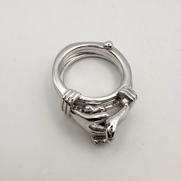 Sterling Silver Holding Hands GIMMEL Ring Love Friendship Marriage Heart Sz 5.75 - Picture 3 of 13